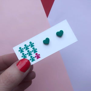 Nine Angels Tiny jade green heart earrings