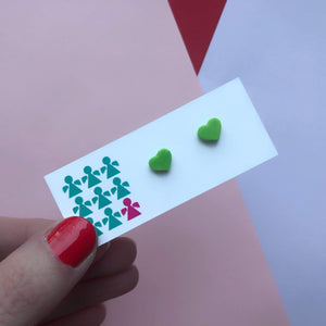 Nine Angels Tiny lime green pearlescent heart earrings