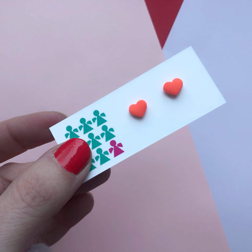 Nine Angels Tiny neon orange heart earrings