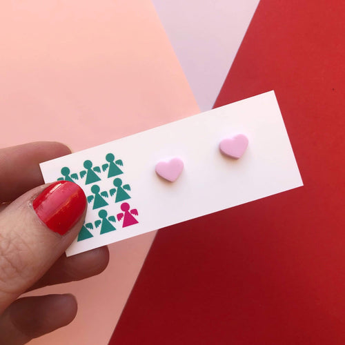 Nine Angels Tiny pastel pink heart earrings
