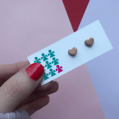 Nine Angels Tiny rose pink heart earrings