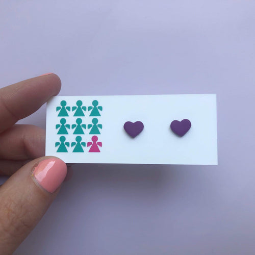 Nine Angels Tiny violet purple heart earrings
