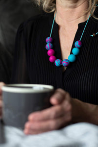 Nine Angels Turquoise and hot pink marbled statement necklace