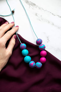 Nine Angels Turquoise and hot pink marbled statement necklace