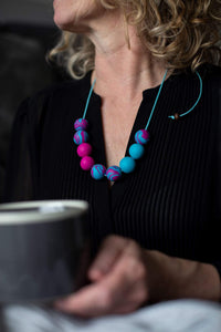 Nine Angels Turquoise and hot pink marbled statement necklace