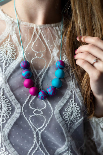 Nine Angels Turquoise and hot pink marbled statement necklace