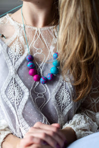 Nine Angels Turquoise and hot pink marbled statement necklace