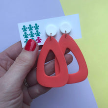 Load image into Gallery viewer, Nine Angels White &amp; coral giant triangle drop earrings