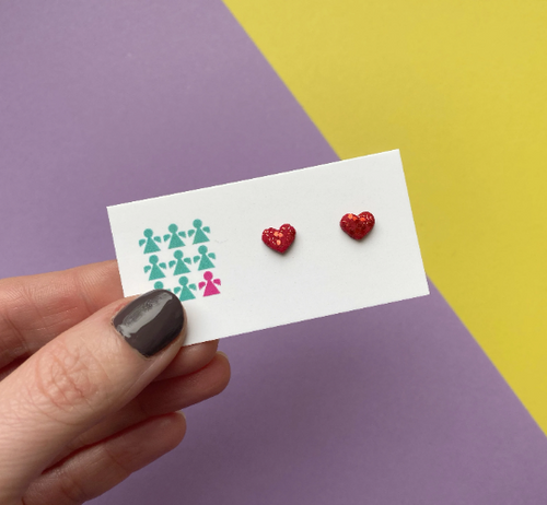 Tiny glittery red heart earrings